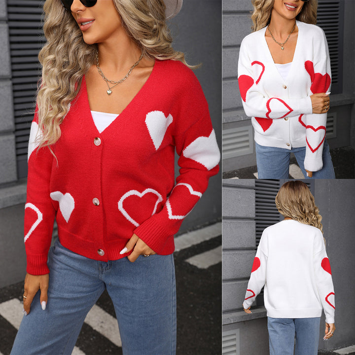 Damen gemütliche Strickjacke mit Herzdesign Drune