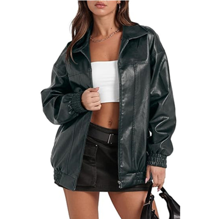 Damen lässige Oversize-Jacke mit elastischen Bündchen und praktischem Reißverschluss Drune