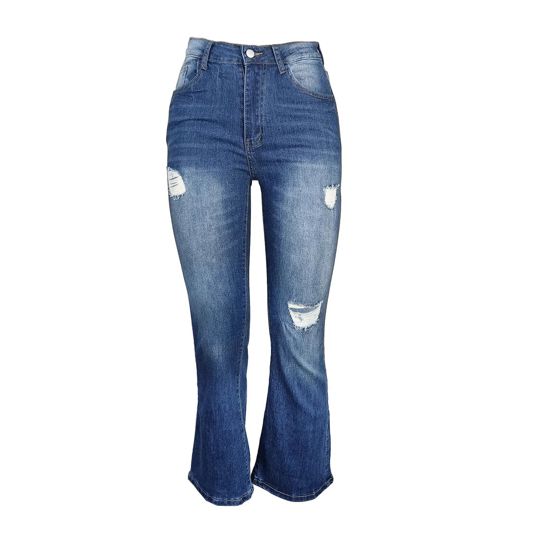 Damen Weite High-Waist Denim-Jeans im Wide‑Leg-Look mit gezielten Destroyed-Details Drune
