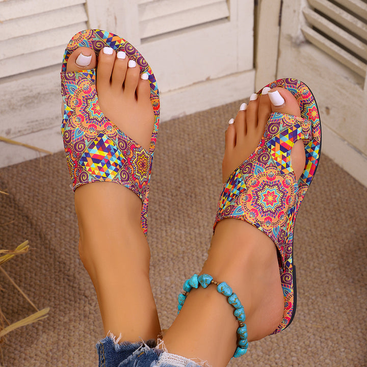 Damen Boho-Zehentrenner Sandalen mit ergonomischem Fußbett Drune
