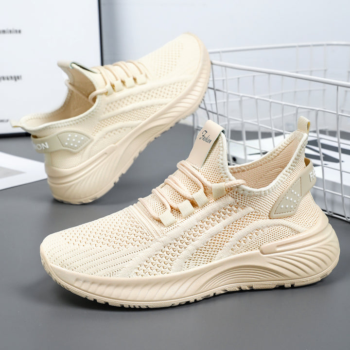 Damen nan atmungsaktiver Strick-Freizeitsneaker mit elastischem Schlupfkragen und gedämpfter Keilsohle Drune