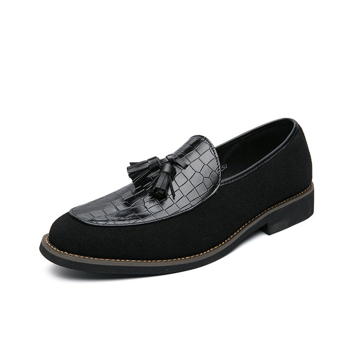 Herren eleganter Quasten-Loafer mit kroko-geprägtem Lederblatt und weichem Veloursaußenmaterial Drune