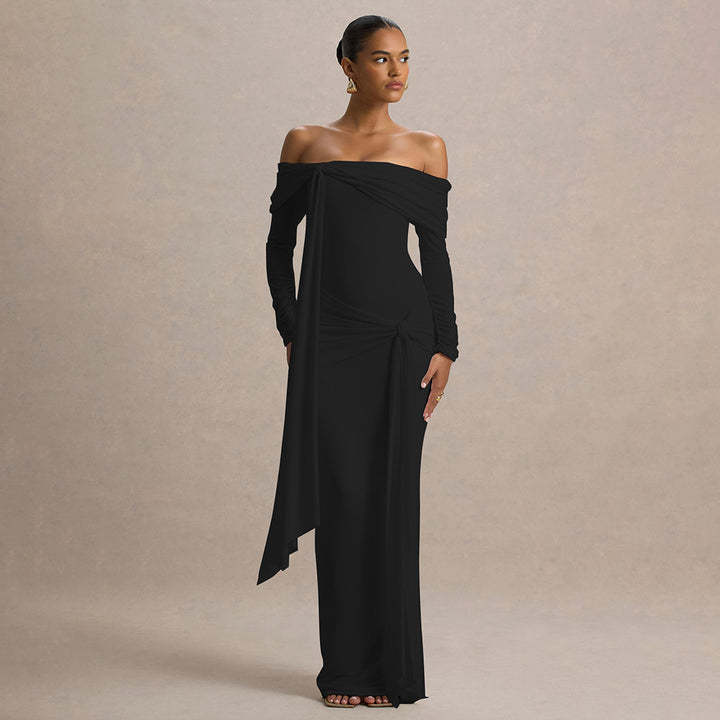 Damen Elegantes Off-Shoulder Abendkleid mit drapierter Silhouette Drune