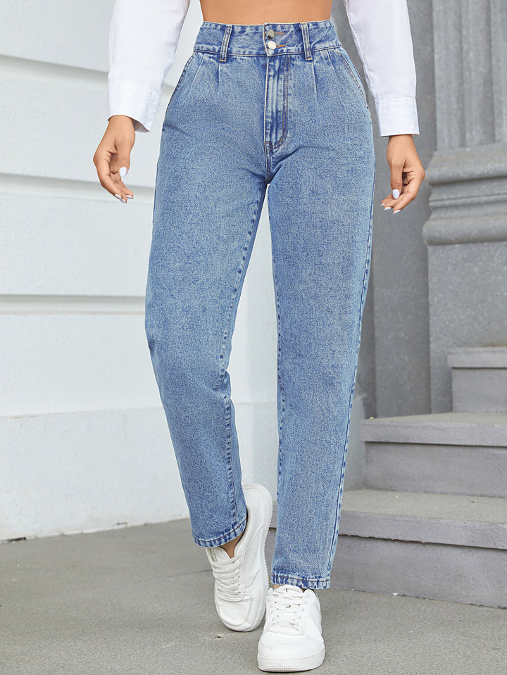Damen High-Waist Boyfriend Jeans mit klassischem Schnitt und Knopfdetails Drune