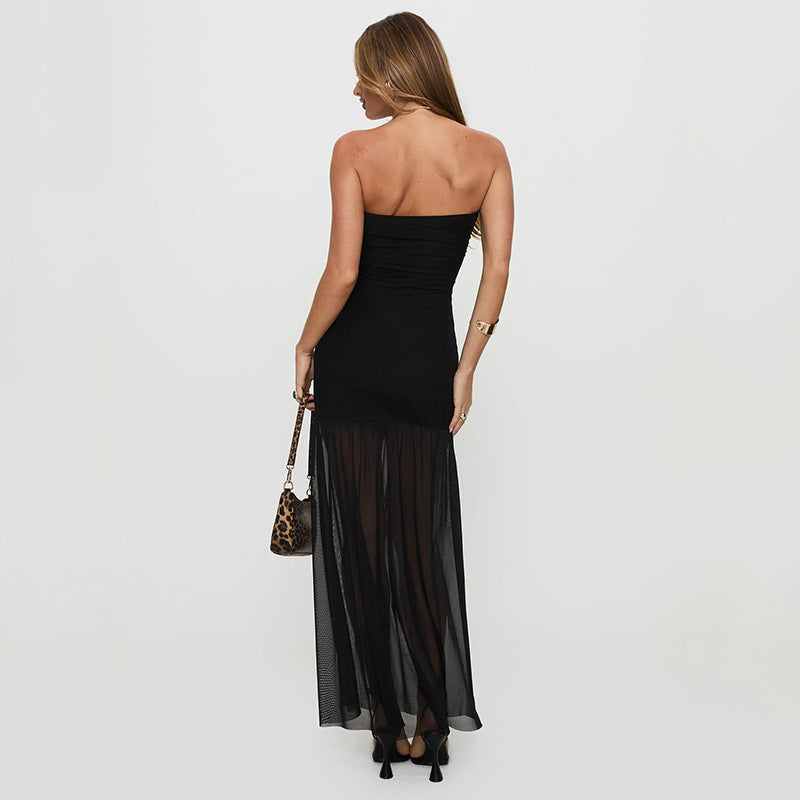 Damen Maxikleid mit elegantem Rüschensaum und figurbetontem Oberteil Drune