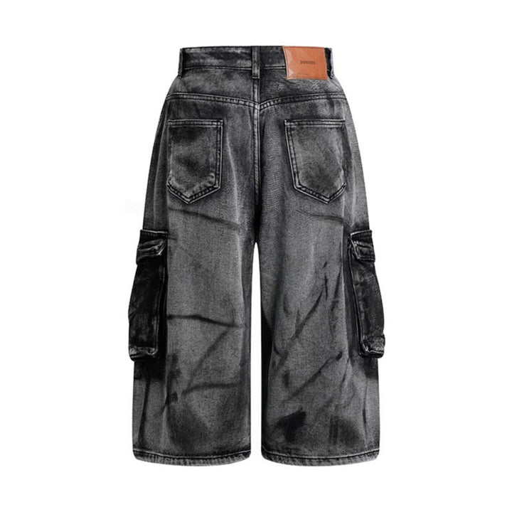Damen High-Waist Denim-Cargo-Culotte mit weiten Beinen und aufgesetzten Taschen Drune
