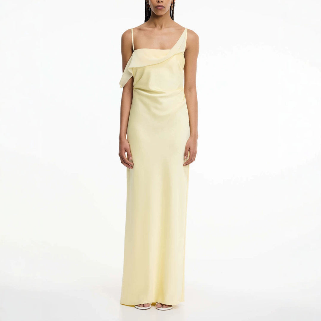Damen Elegantes Maxikleid mit asymmetrischem Oberteil und fließendem Schnitt Drune