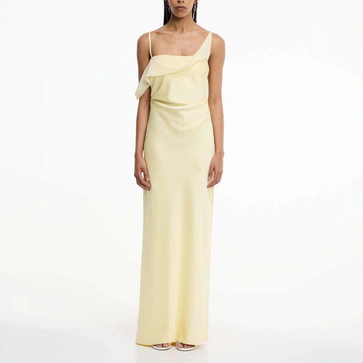 Damen Elegantes Maxikleid mit asymmetrischem Oberteil und fließendem Schnitt Drune