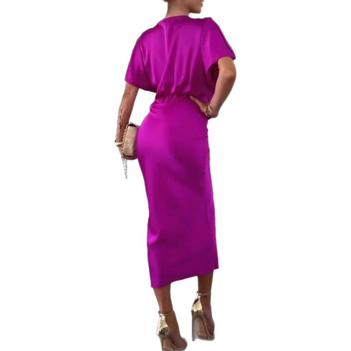 Damen Knielanges Satin-Kleid mit Kreuz-Design Drune