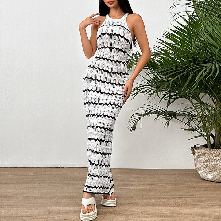 Damen Häkel-Maxikleid mit geometrischem Muster und enganliegendem Schnitt Drune