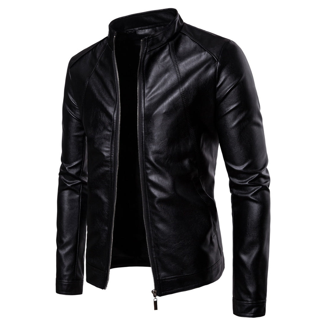 Herren Slim-Fit Biker-inspirierte Kunstlederjacke mit Stehkragen und minimalistischer Nahtführung Drune