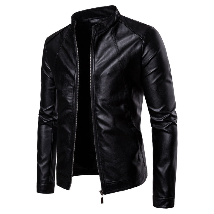Herren Slim-Fit Biker-inspirierte Kunstlederjacke mit Stehkragen und minimalistischer Nahtführung Drune