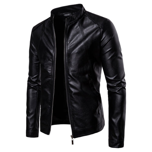 Herren Slim-Fit Biker-inspirierte Kunstlederjacke mit Stehkragen und minimalistischer Nahtführung Drune