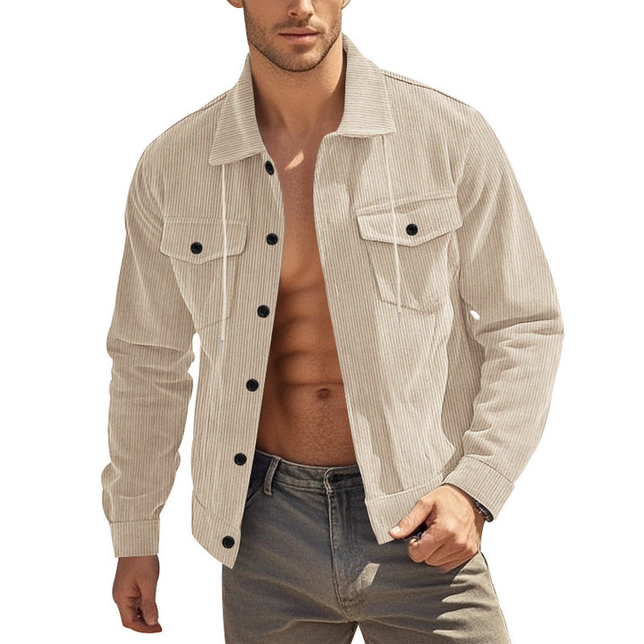 Herren nan lässige fein gerippte Cordjacke mit Stehkragen, Brusttaschen und elastischem Saum Drune