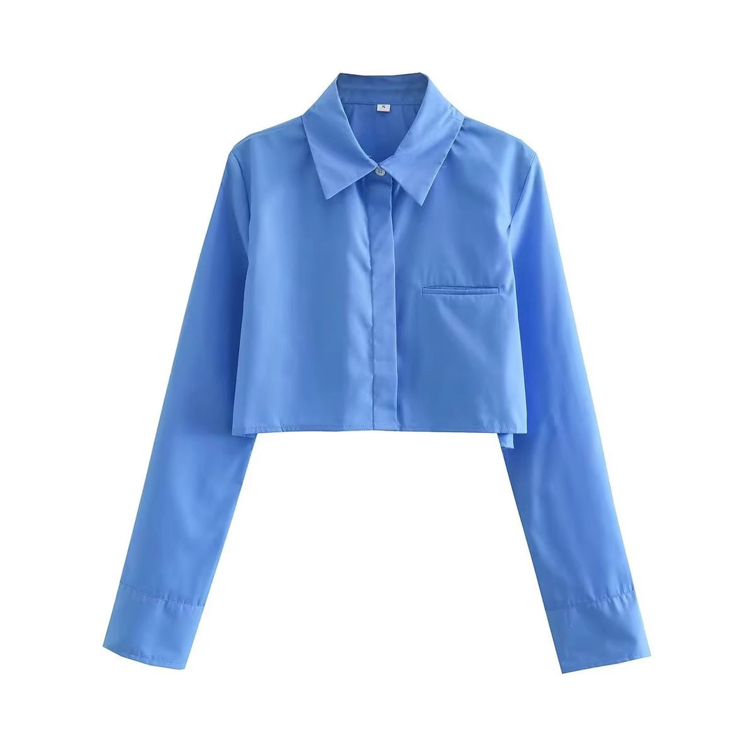 Damen cropped Bluse mit klassischem Kragen Drune