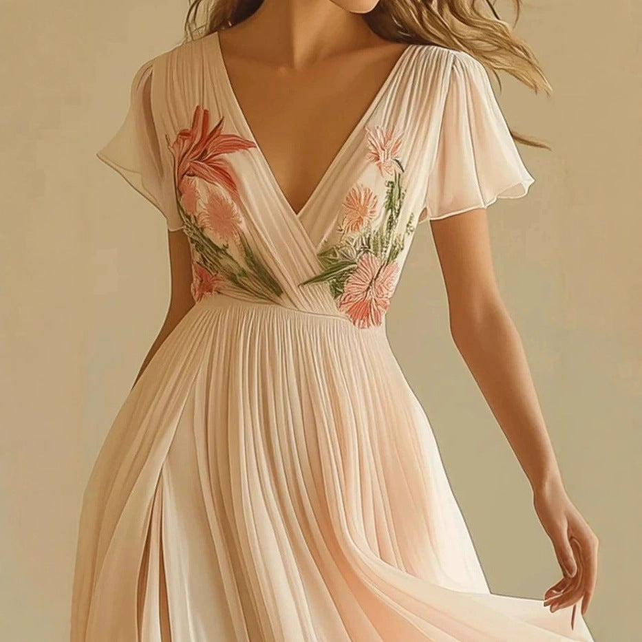 Frauen Blumenbesticktes Maxikleid Drune
