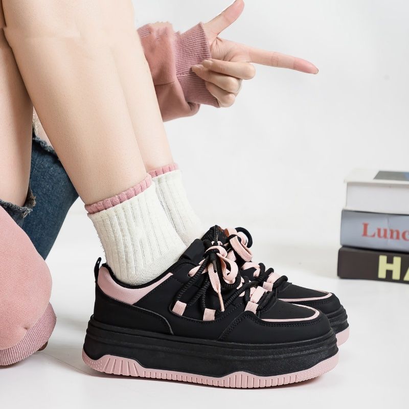 Damen Plateausneaker im Retro-Chunky-Look mit zweifarbiger EVA-Sohlenschichtung und gepolstertem Komfortkragen Drune