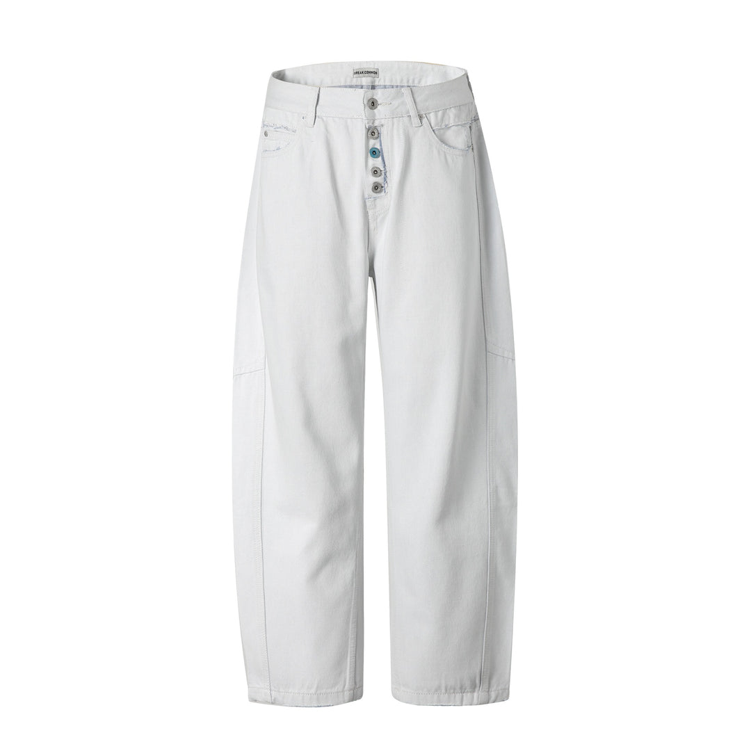 Damen Hochtaillierte Relaxed-Fit-Jeans mit sichtbarer Knopfleiste und Cargo-Seitennähten Drune