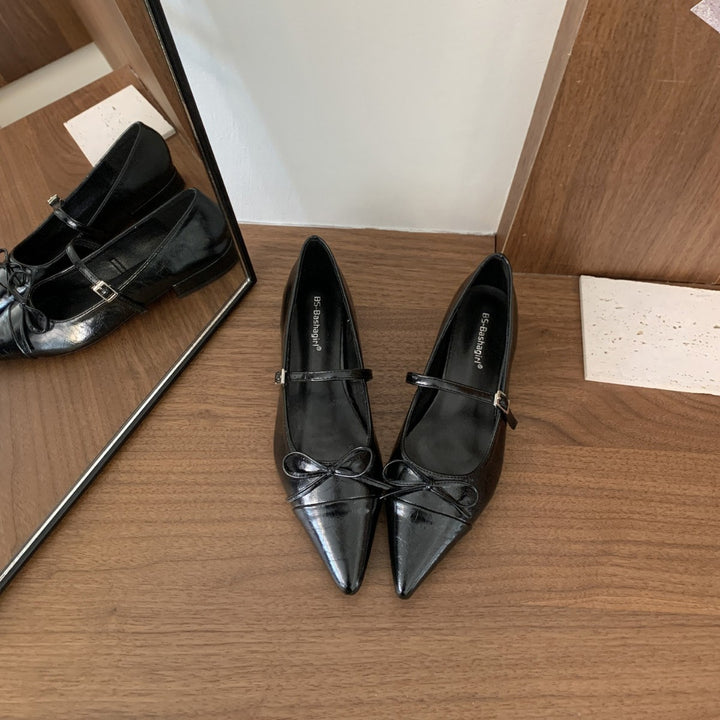 Damen elegante spitze Ballerinas mit verstellbarem Riemchen und dekorativem Knoten Drune