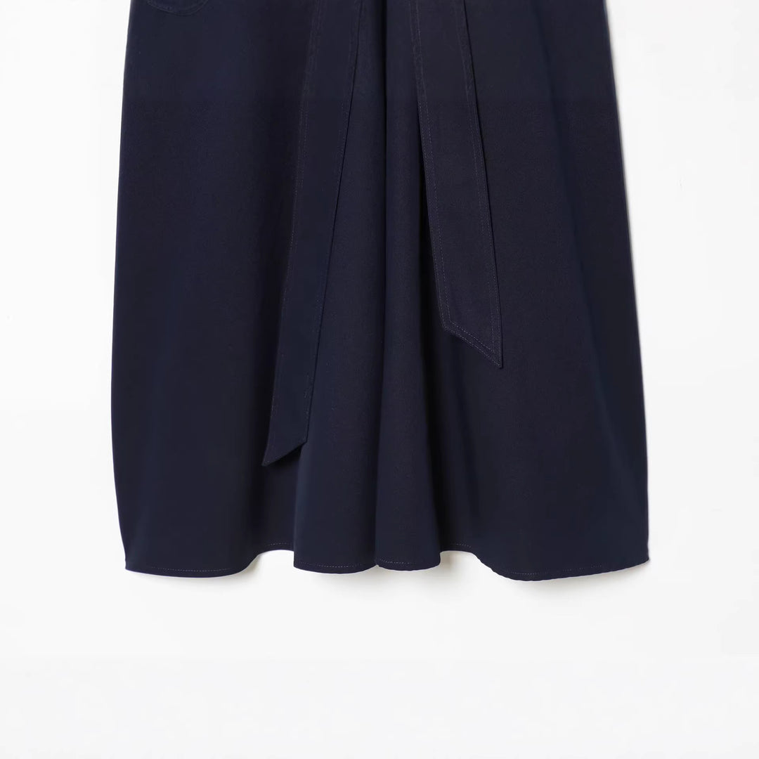 Damen Kurzarm-Hemdblusenkleid mit durchgehender Knopfleiste, Taillengürtel und Brusttaschen Drune