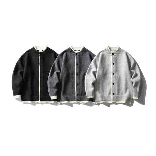 Unisex Boxy-Strickjacke mit kontrastbesetzten Kanten und Rippenabschlüssen Drune