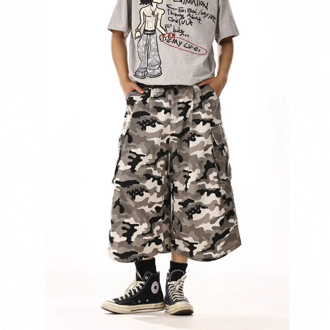 Herren Cargo-Shorts mit weitem Schnitt und Camouflage-Muster Drune