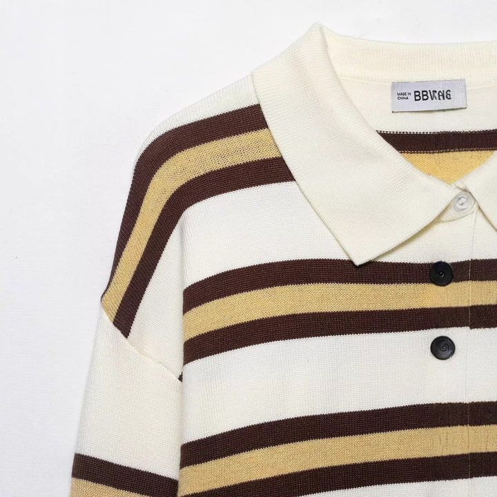 Damen Gestreifter Strick‑Polo‑Pullover im Oversize‑Cropped‑Schnitt Drune