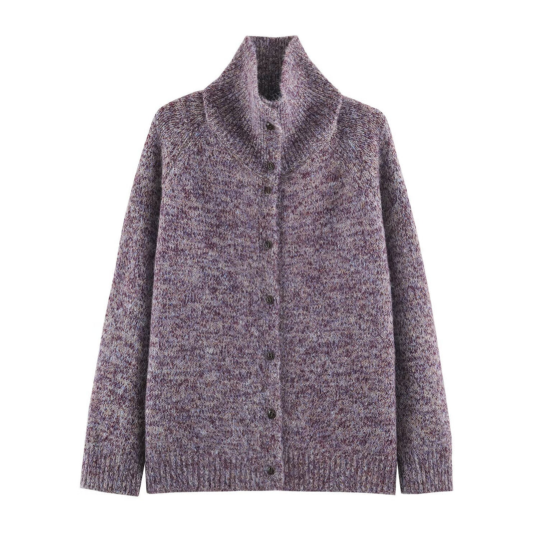 Damen Grobgestrickter Cardigan mit hohem Rollkragen und durchgehender Knopfleiste Drune