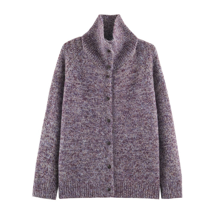 Damen Grobgestrickter Cardigan mit hohem Rollkragen und durchgehender Knopfleiste Drune
