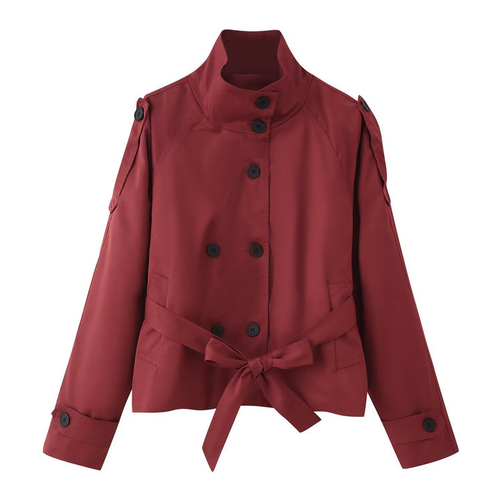 Damen 400+ kurzer taillierter Trenchblouson mit Stehkragen, doppelreihiger Knopfleiste und Bindegürtel Drune