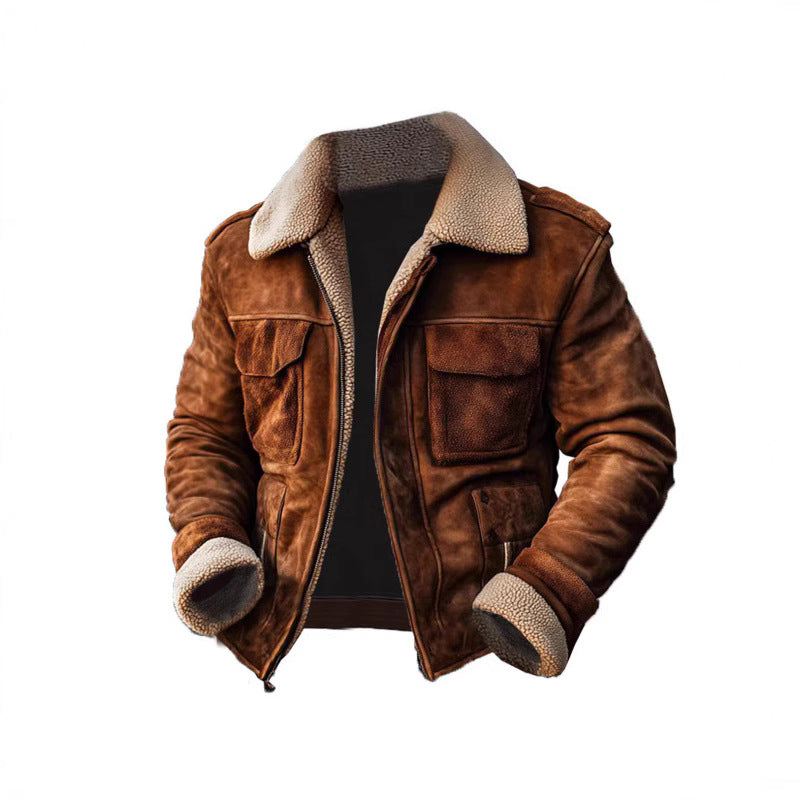 Herren Lammfell‑Imitat‑Fliegerjacke im Vintage‑Lederlook Drune