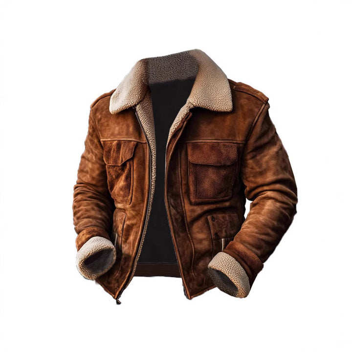 Herren Lammfell‑Imitat‑Fliegerjacke im Vintage‑Lederlook Drune