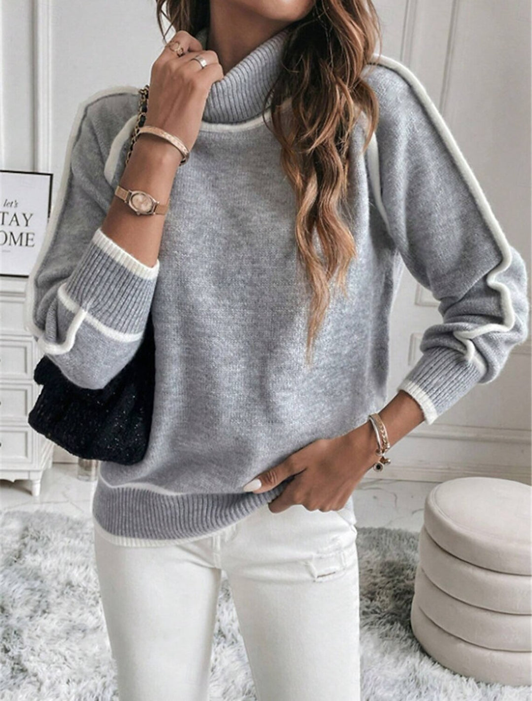Damen modischer Pullover mit hochgeschlossenem Kragen Drune