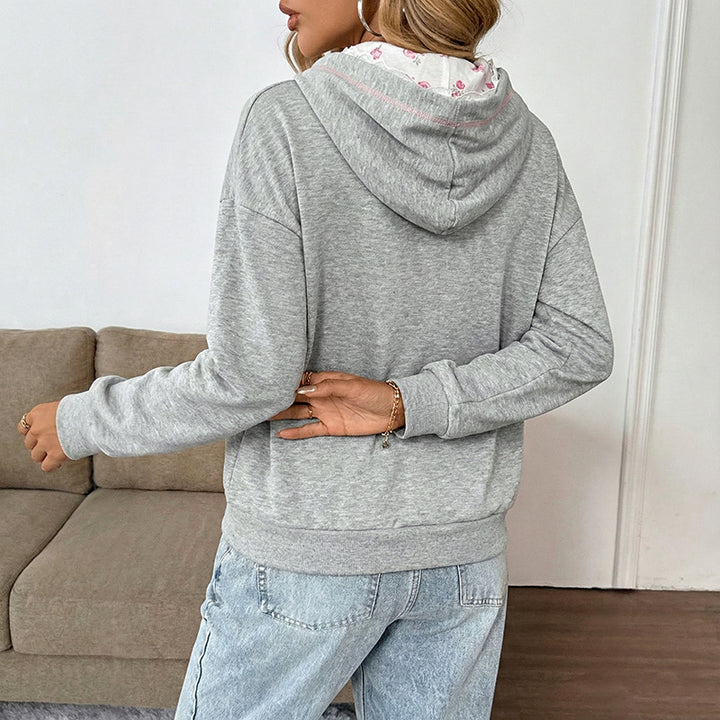 Damen Lässiger Kapuzenpullover mit Spitzeneinsätzen und Kängurutasche Drune