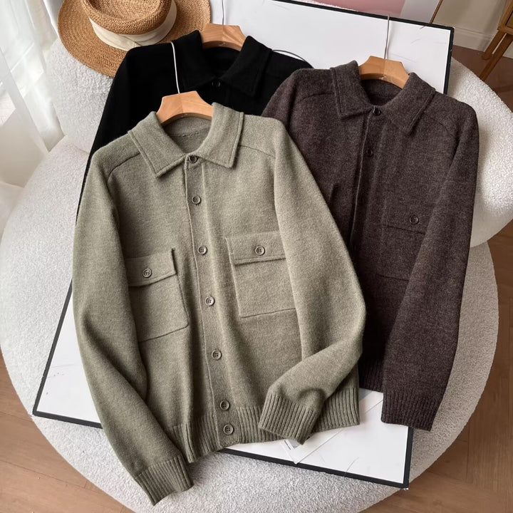 Damen zeitlose Strickjacke mit praktischen Brusttaschen Drune