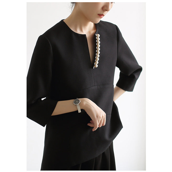 Damen Elegante Bluse mit Perlendetails Drune