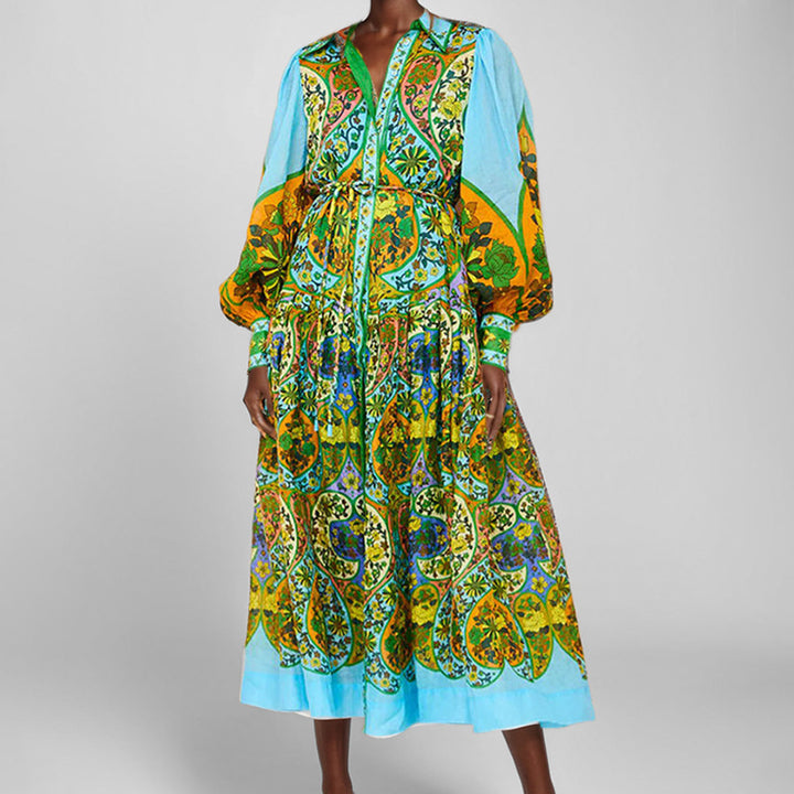 Damen Longshirt-Kleid mit voluminösen Ärmeln und farbenfrohem Paisley-Muster Drune