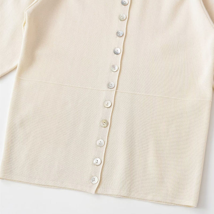 Damen kurzärmlige Strickjacke mit Knöpfen und raffinierter Raffung Drune
