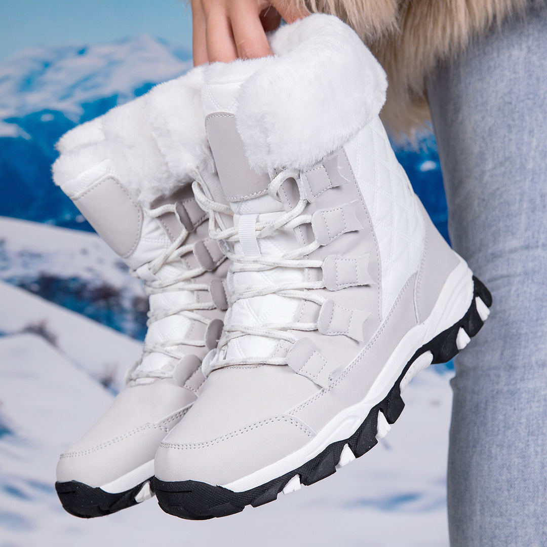 Damen Gefütterte Thermo‑Winterschuhe mit gesteppter Oberfläche, Kunstfellkragen und griffiger Mehrzonen‑Profilsohle Drune