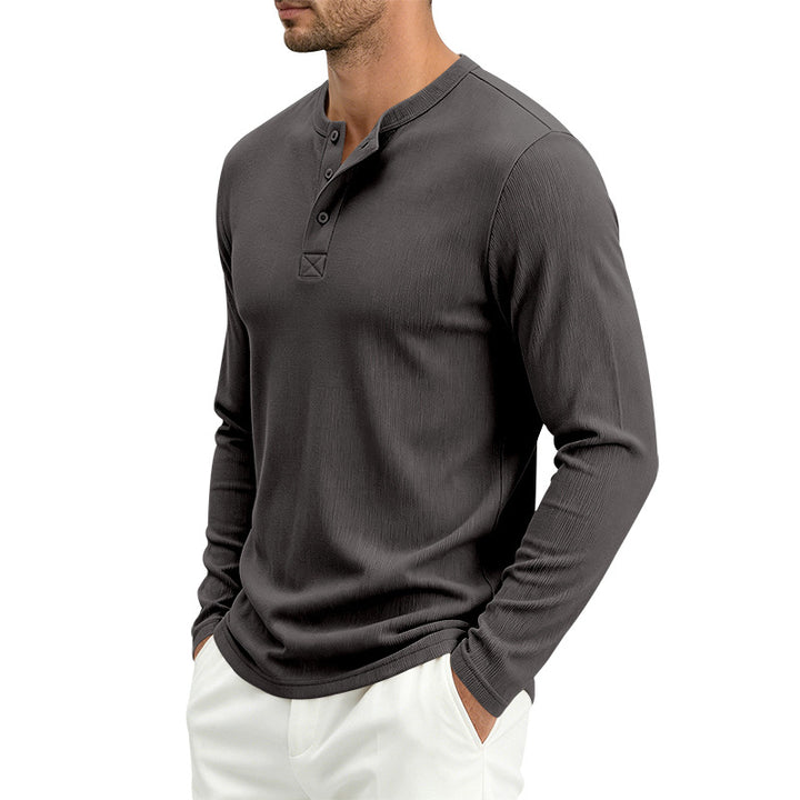 Herren Henley-Langarmshirt aus Soft-Waffeljersey mit leichtem Stretch und flacher Knopfleiste Drune