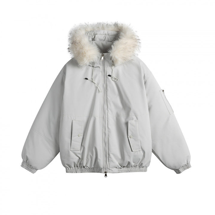 Damen Wattierte Bomberjacke mit Kunstfellkapuze, Boxy‑Schnitt und Utility‑Taschen Drune