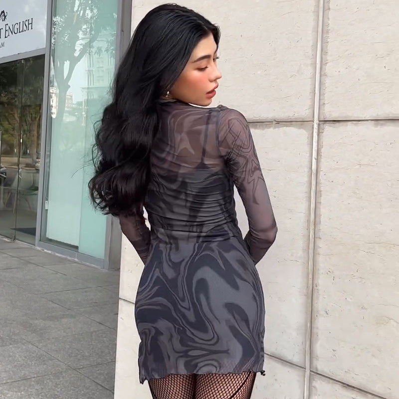 Damen figurbetontes Netzkleid mit marbled Effekt Drune