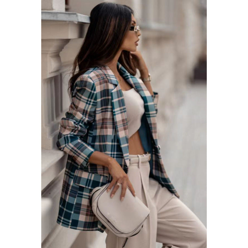 Damen Karoblazer im modernen Oversized-Schnitt mit eleganten Details Drune