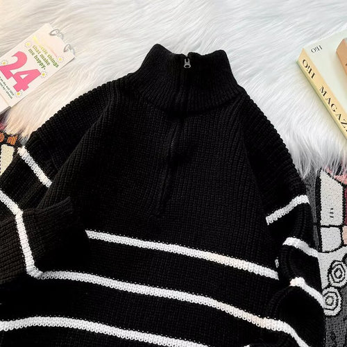 Herren Grobstrickpullover mit hohem Kragen und praktischem Reißverschluss Drune