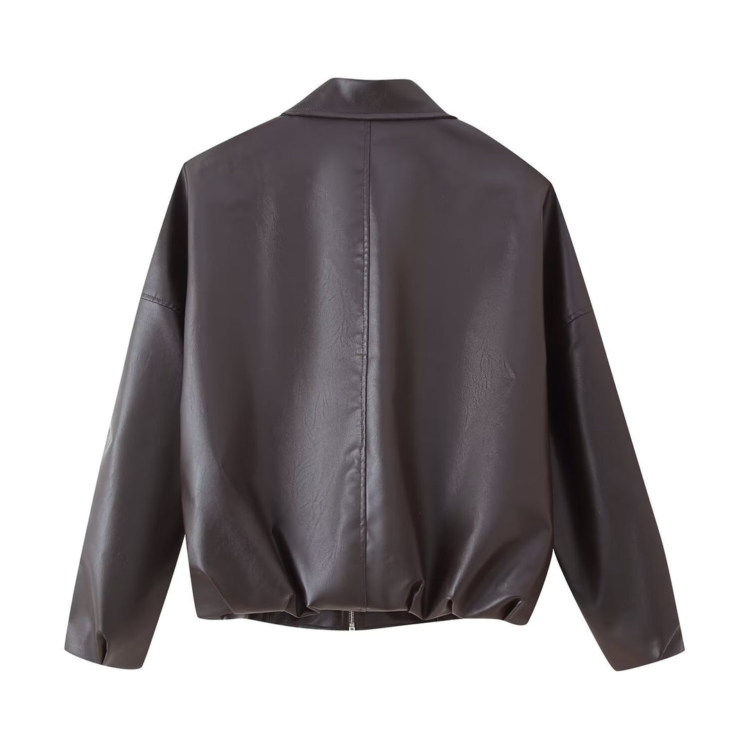 Damen modische Kunstlederjacke mit Taillengürtel Drune