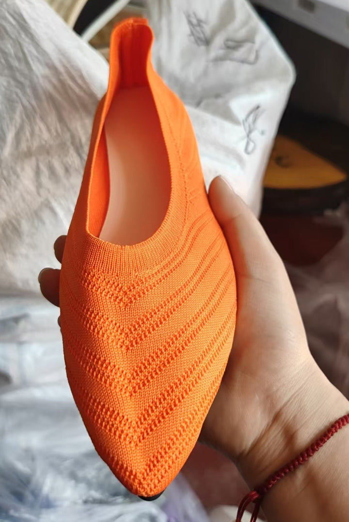 Damen elegante spitze Ballerinas mit modischem Strickdesign Drune
