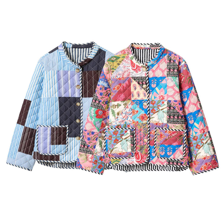 Damen Steppjacke mit buntem Patchwork-Design Drune