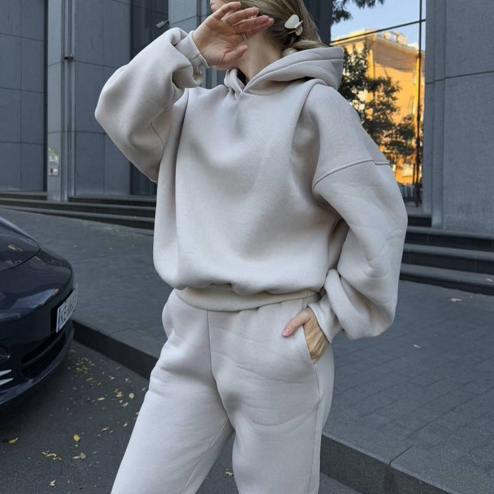 Damen Oversized-Fleece-Sweatset mit Kapuze und konisch zulaufender Jogginghose Drune