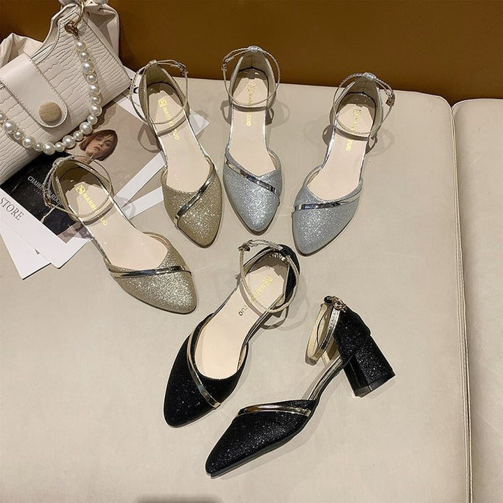 Damen elegante Schlupf-Pumps mit transparentem Riemchen und modischem Glitter Drune