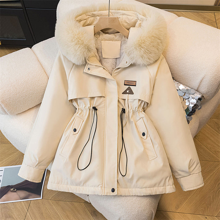 Damen warme Parkajacke mit abnehmbarem Kunstfellkragen und praktischen Taschen Drune